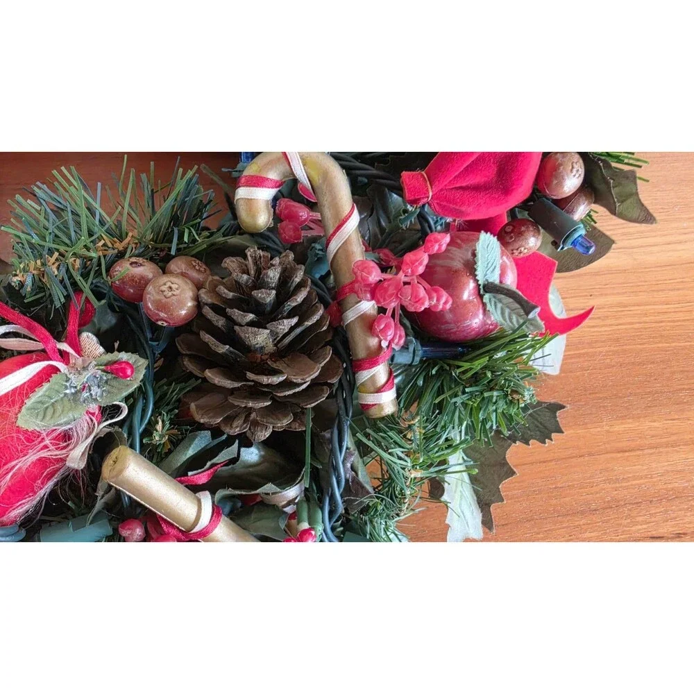 Vintage Christmas Wreath With Blue Lights Works! READ Description